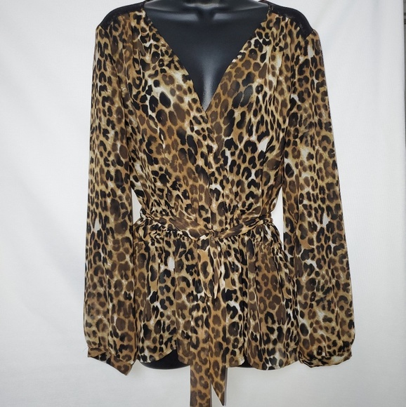 Express Tops - Sheer Animal Print long sleeve